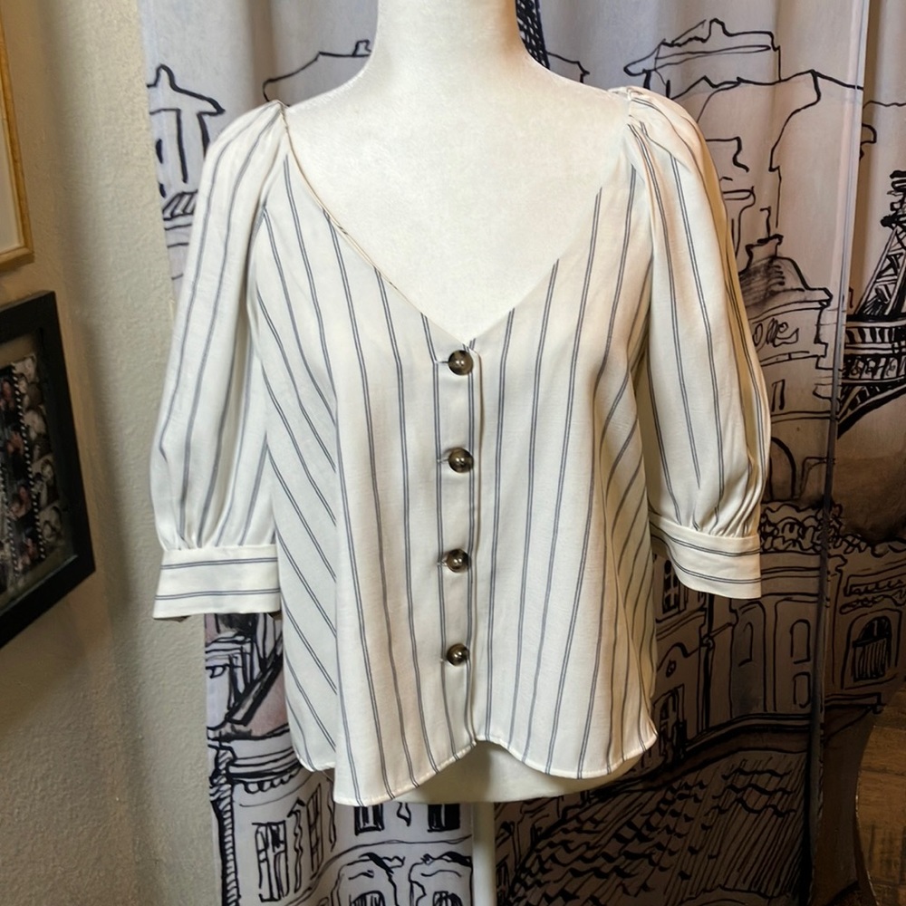Zara Linen Striped Swing Blouse